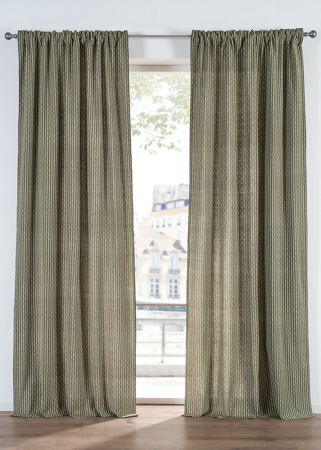 Tkaný závěs z organické bavlny (1 ks v balení) • olivově zeleno-krémová • bonprix obchod