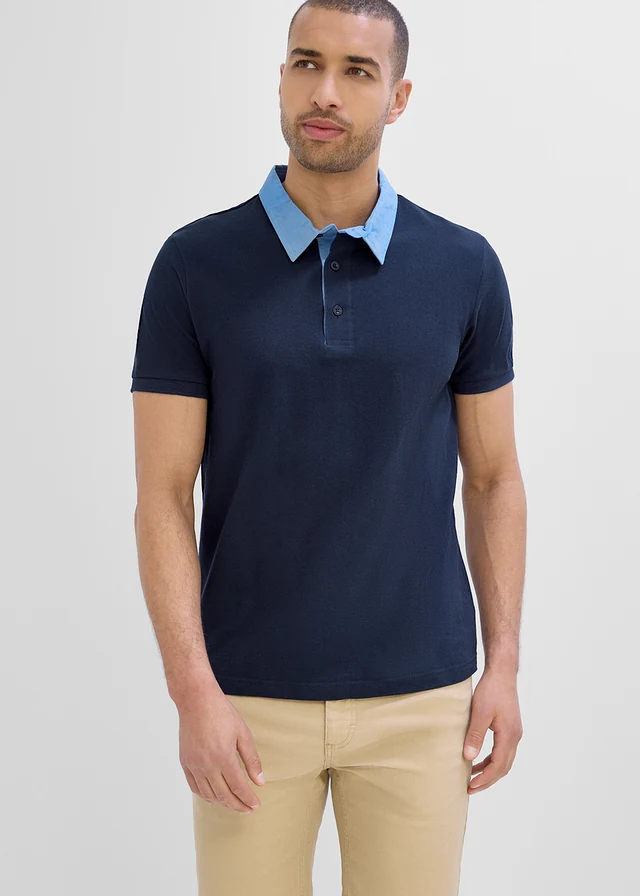 Polo en maille piquée 100% coton, Couleur: bleu foncé