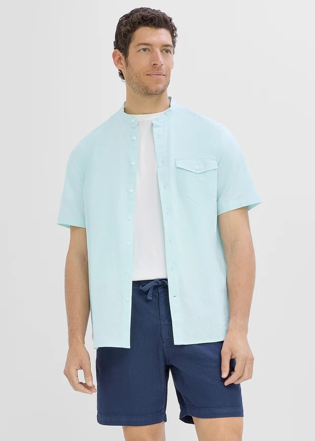Chemise manches courtes aérienne en lin mélangé • menthe polaire chiné • product-page.page-title-suffix