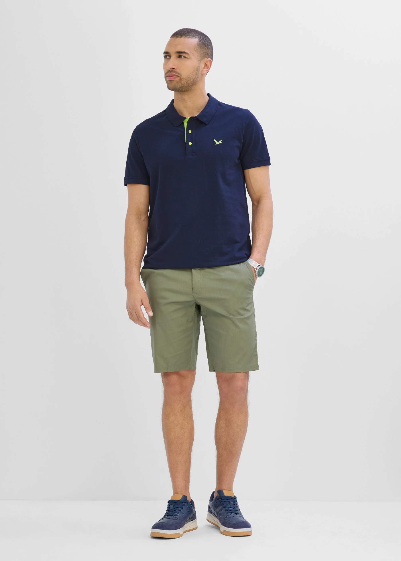 Piqué poloshirt van biologisch katoen • donkerblauw-neongeel • product-page.page-title-suffix