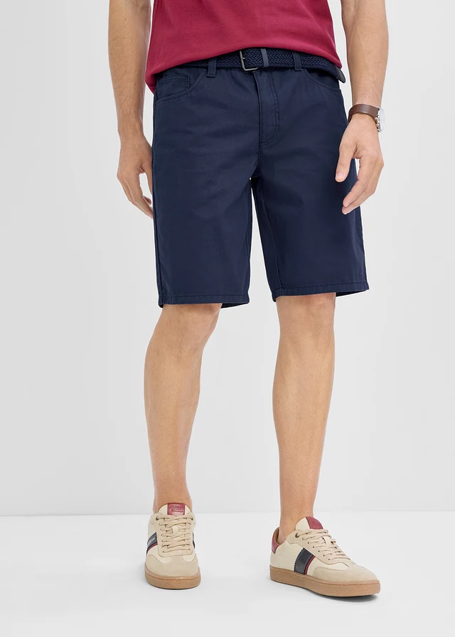Bermuda extensible regular avec ceinture, Couleur: bleu foncé