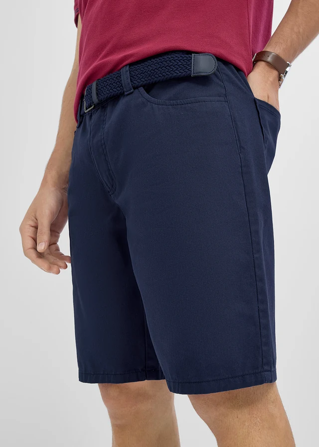 Sztreccs bermuda rugalmas derékpánttal és övvel, Regular Fit fazonban • sötétkék • bonprix áruház