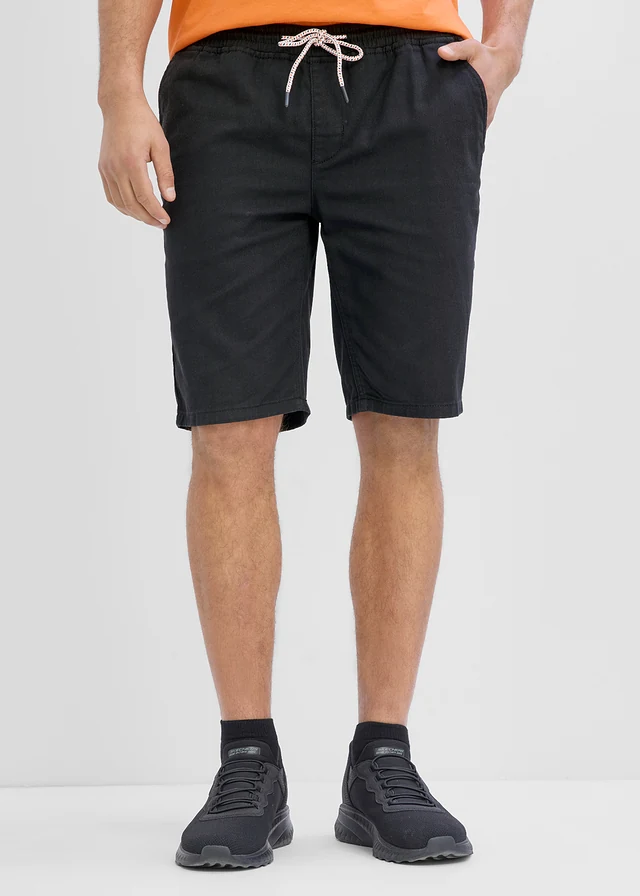 Bermude cu șiret în talie din bumbac 100%, Regular Fit • negru • magazin bonprix