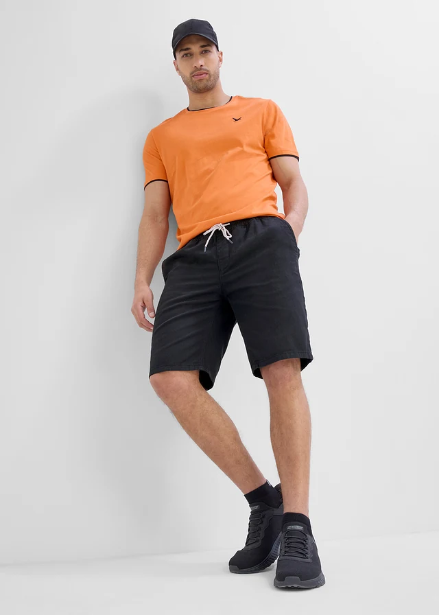 Bermude cu șiret în talie din bumbac 100%, Regular Fit • negru • magazin bonprix