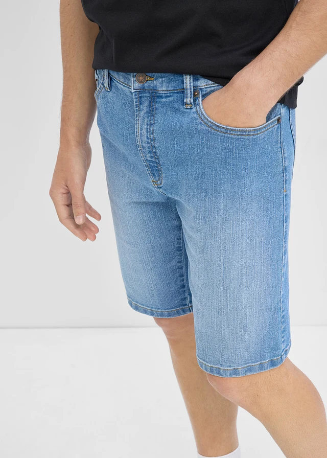 Lekkie bermudy jeansowe z elastyczną wstawką w talii, regular fit (2 pary) • niebieski denim+ciemnoniebieski denim • sklep bonprix