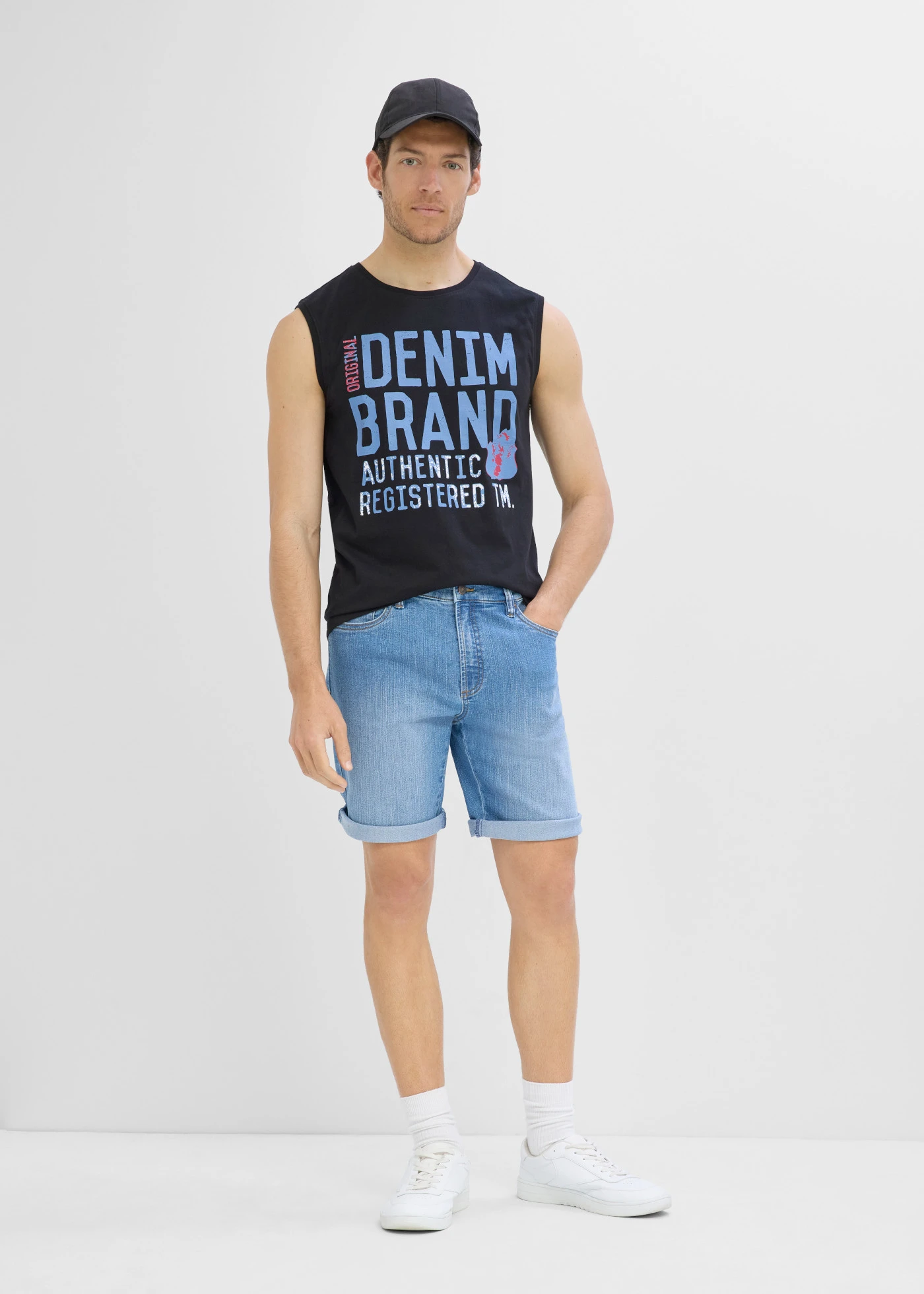 Bermude de blugi din material subțire, cu talie elastică (2 buc.), Regular Fit • albastru mediu denim+bleumarin denim • magazin bonprix