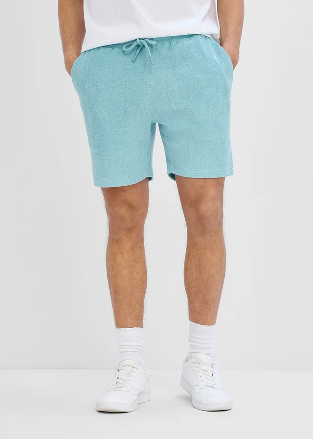 Pantaloni scurți din frotir, cu talie confortabilă • verde-albastru • magazin bonprix