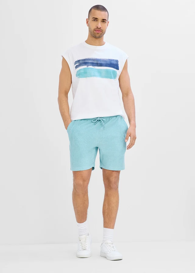 Frottee short met comfortband, Kleur: zeegroen