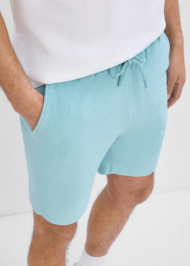 Pantaloni scurți din frotir, cu talie confortabilă • verde-albastru • magazin bonprix