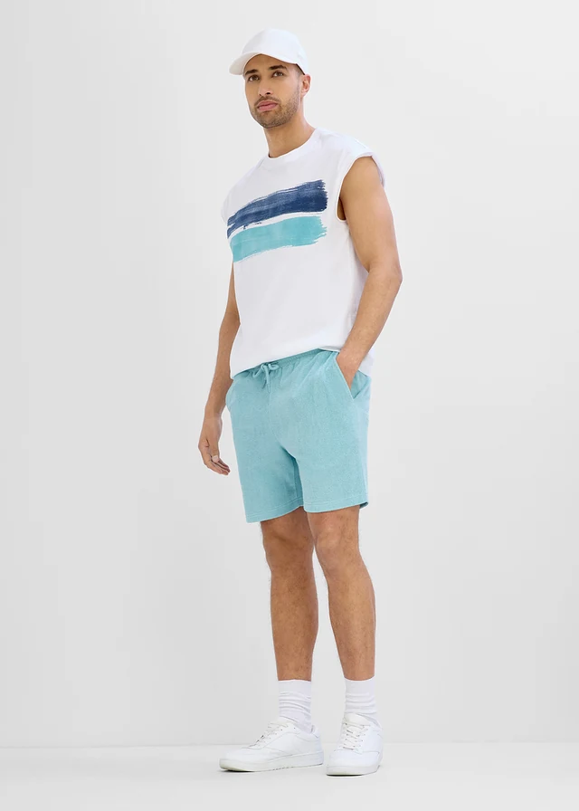 Pantaloni scurți din frotir, cu talie confortabilă • verde-albastru • magazin bonprix