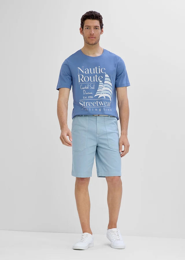 Lot de 2 T-shirts 100% coton, Couleur: bleu foncé-bleu jean imprimé