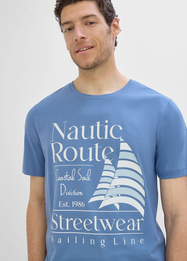 Tricou din bumbac organic 100% (set/2 buc.) • bleumarin+albastru jeans cu imprimeu • magazin bonprix