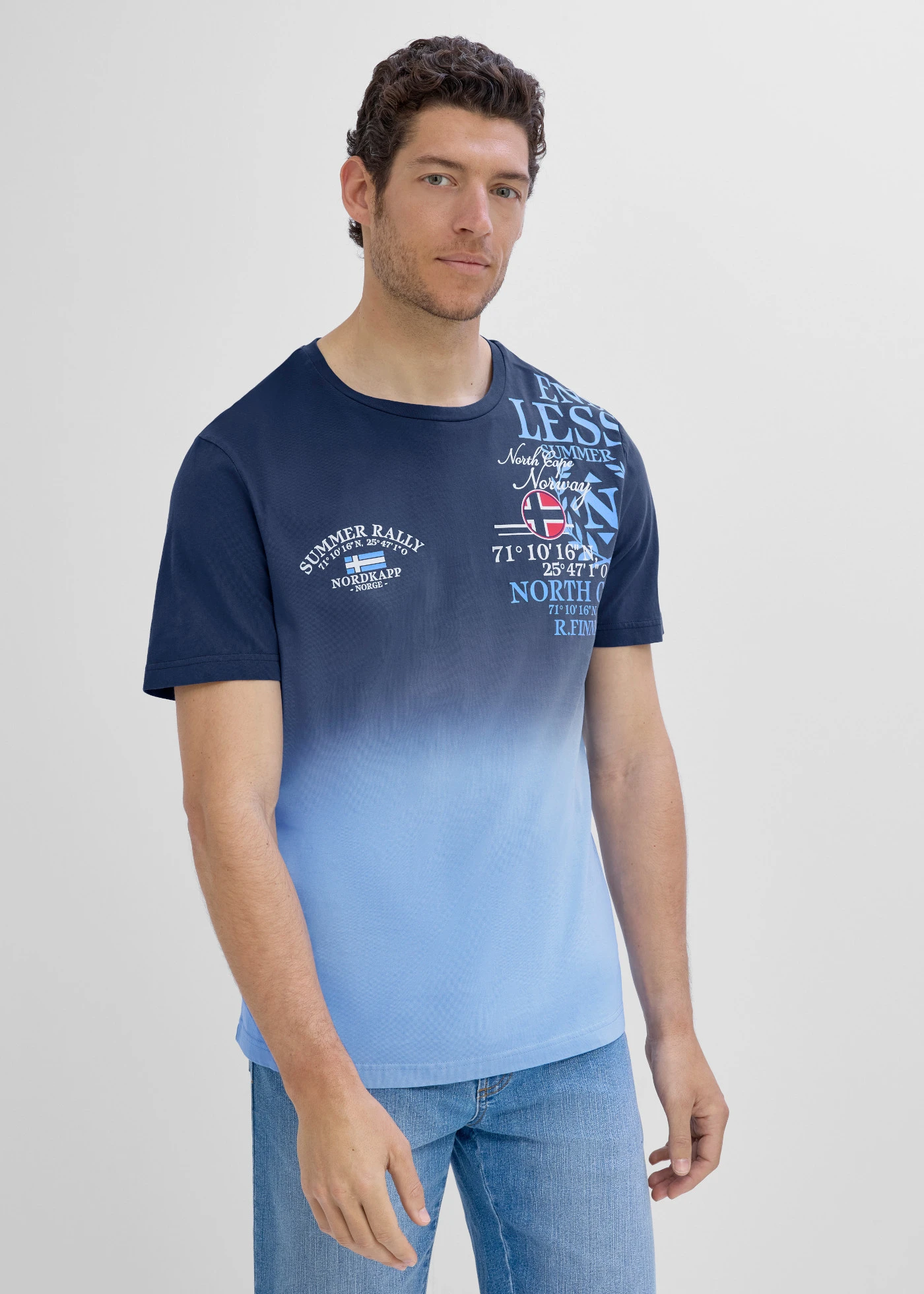 Tricou în degrade din bumbac organic 100% • bleumarin/albastru mediu • magazin bonprix
