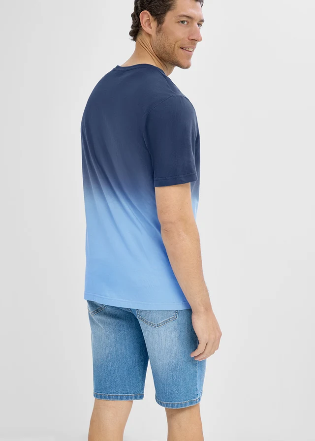 T-shirt 100% coton avec dégradé de couleur, Couleur: bleu foncé/bleu moyen