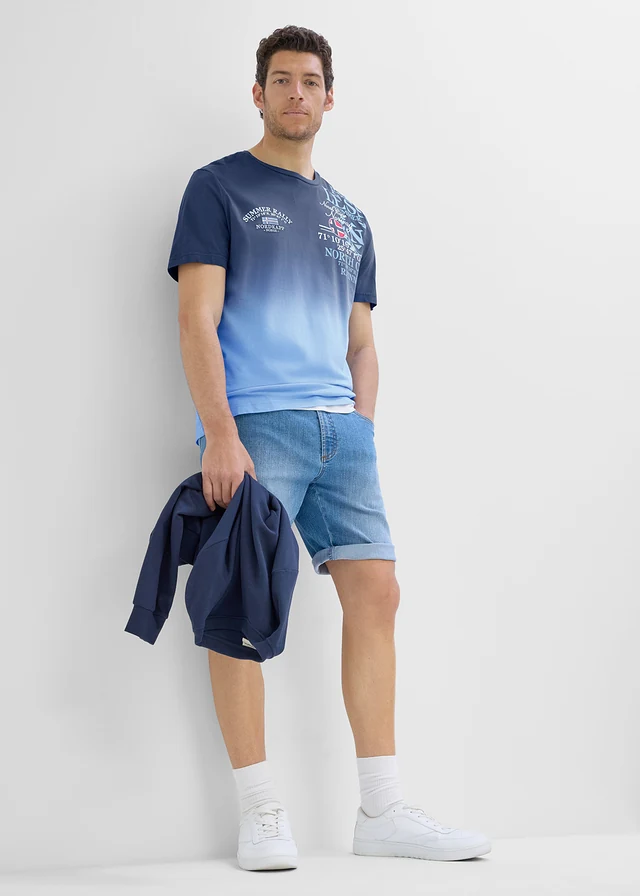 Tricou în degrade din bumbac organic 100% • bleumarin/albastru mediu • magazin bonprix