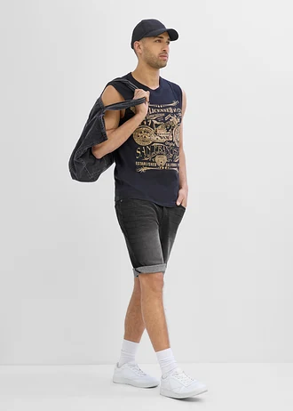 Bermude stretch de blugi cu turul întărit, Regular Fit • negru denim • magazin bonprix