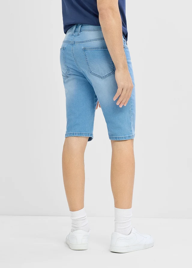 Stretch-jeansbermuda (set van 2) met verstevigd kruis, regular fit, Kleur: blauw denim+lichtblauw denim