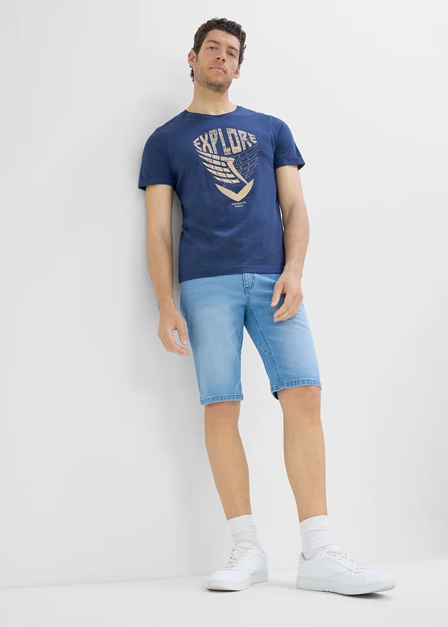 Lot de 2 bermudas regular en jean extensible, entrejambe renforcé • bleu denim + bleu clair denim • product-page.page-title-suffix