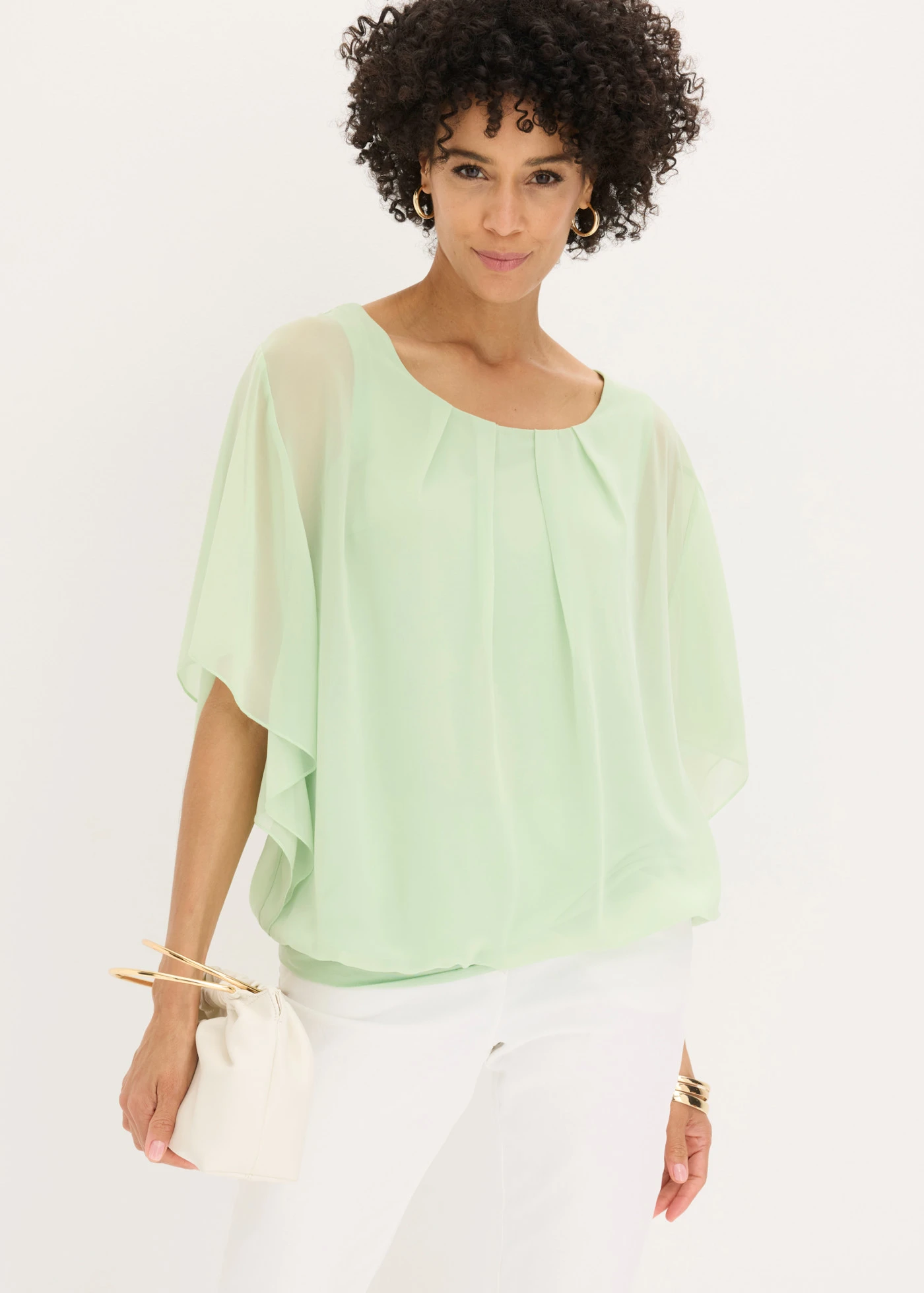 Chiffon blouse met ondershirt • soft salie • bonprix online shop