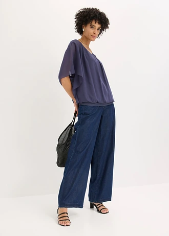 Chiffon blouse met ondershirt, Kleur: indigo