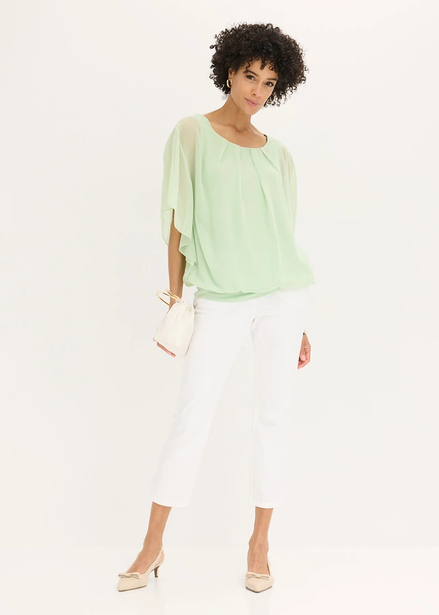 Chiffon blouse met ondershirt soft salie