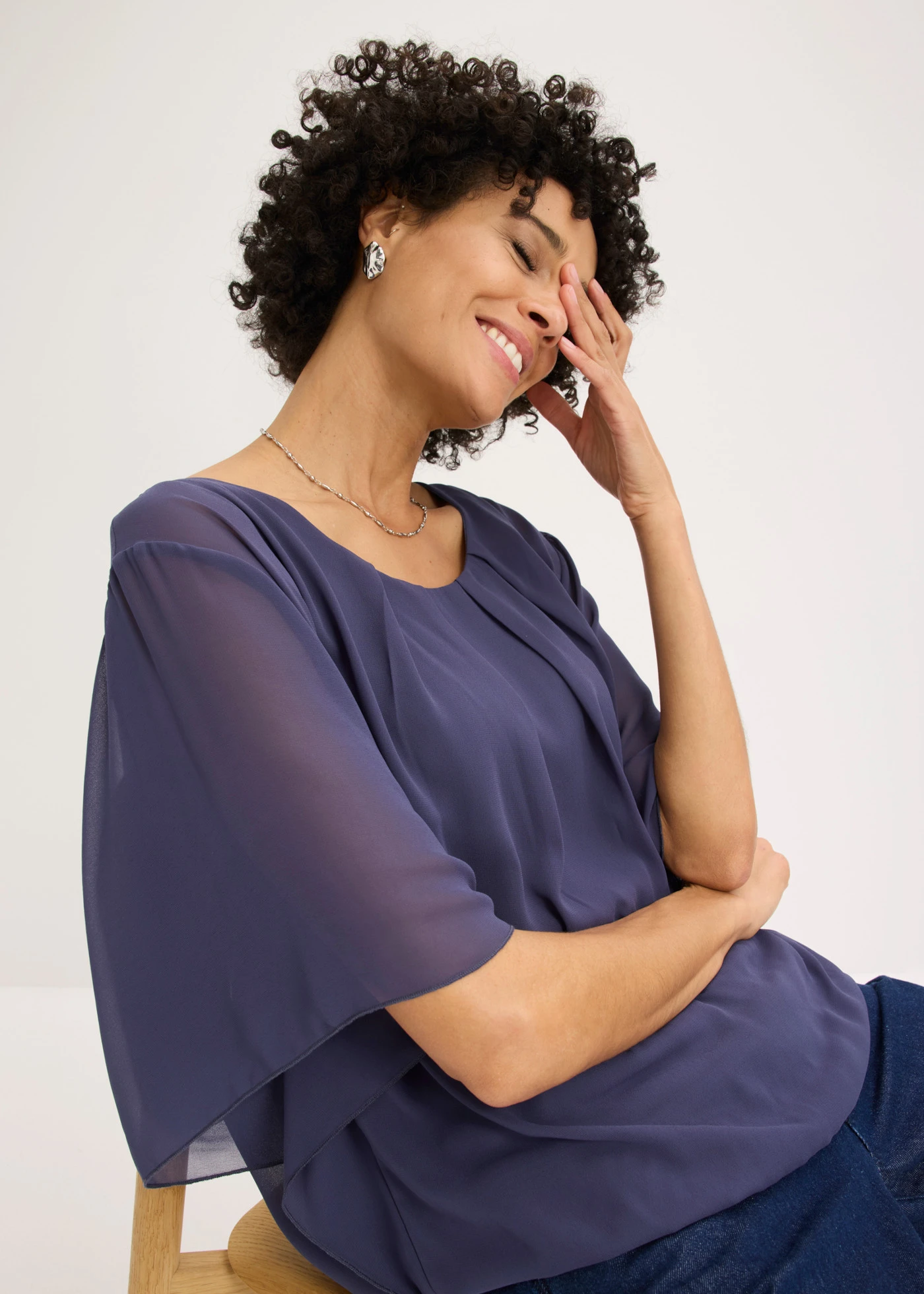 Chiffon blouse met ondershirt • indigo • bonprix online shop