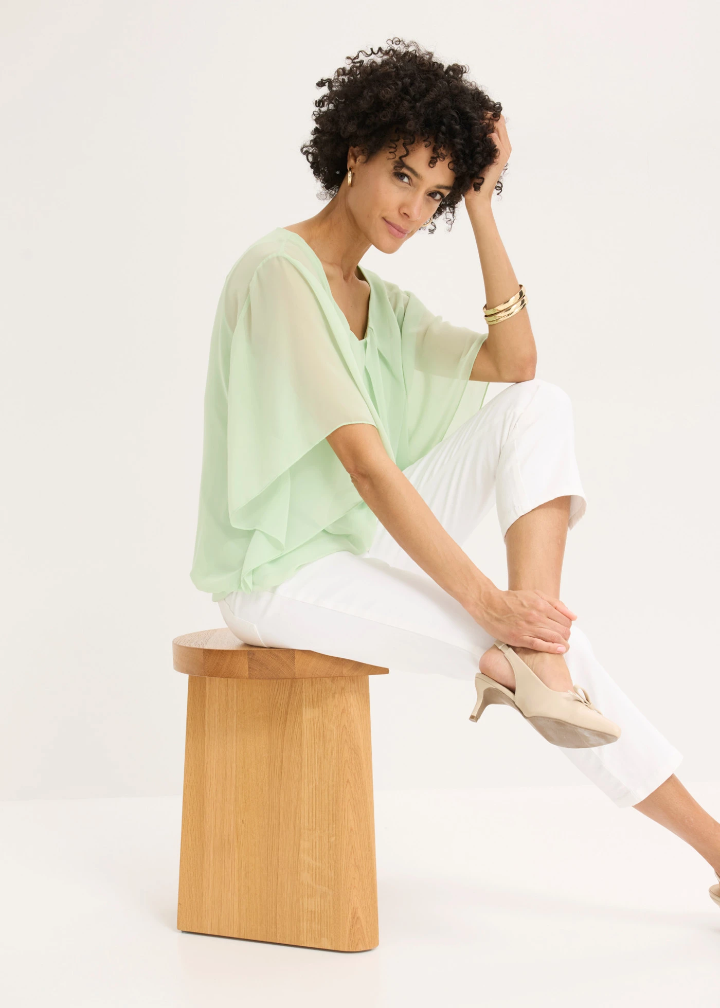 Bluzka szyfonowa z topem • kremowy szałwiowy • sklep bonprix