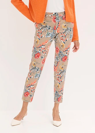 7/8 stretch broek, Kleur: taupe gebloemd