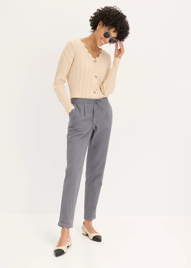 Pantalon en lin mélangé gris galet