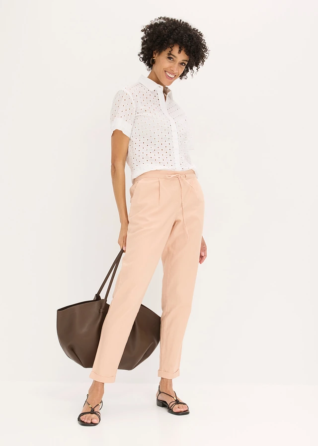 Lněné kalhoty hnědo-zlaté tóny