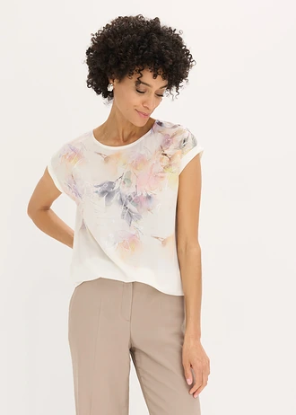 Blouse, Kleur: wolwit met print