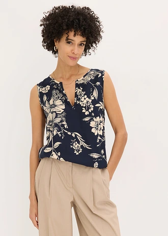 Blouse sans manches en viscose • bleu foncé/beige galet floral • Boutique bonprix