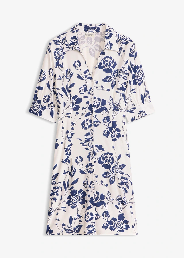 Blousejurk van soepele viscose • wolwit-middernachtblauw gebloemd • bonprix online shop