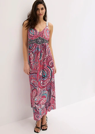 Maxi jurk met applicaties, Kleur: pink-turkoois paisley