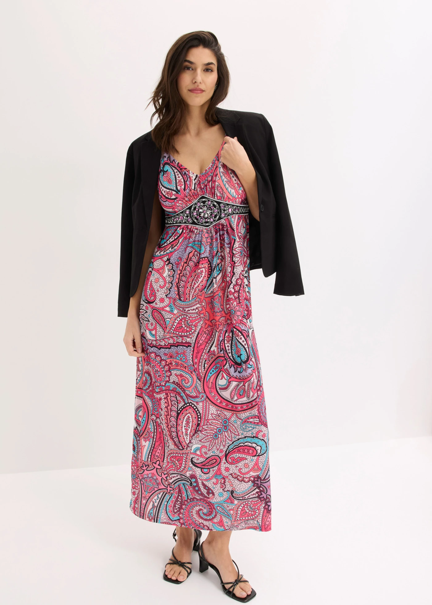Maxi jurk met applicaties • pink-turkoois paisley • bonprix online shop