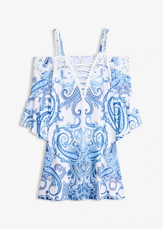 Robe évasée à encolure Bardot, Couleur: bleu paisley