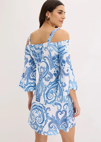 Robe évasée à encolure Bardot, Couleur: bleu paisley