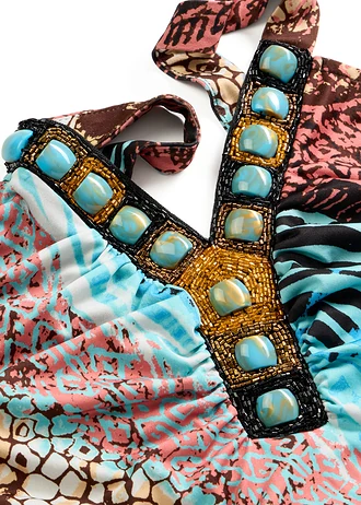 Robe trapèze en jersey • turquoise imprimé • Boutique bonprix