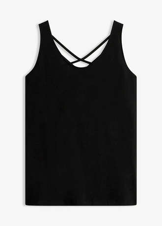 Jersey top met rugdetail, Kleur: zwart