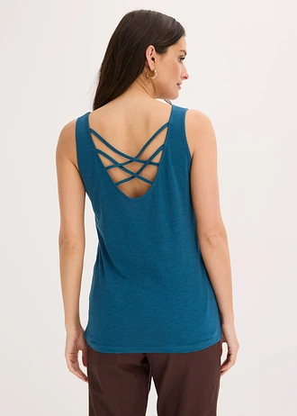 Jersey top met rugdetail, Kleur: petrolblauw