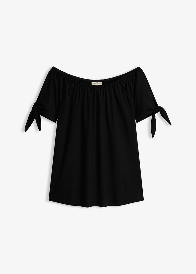 Carmen-shirt met knoopdetail • zwart • bonprix online shop