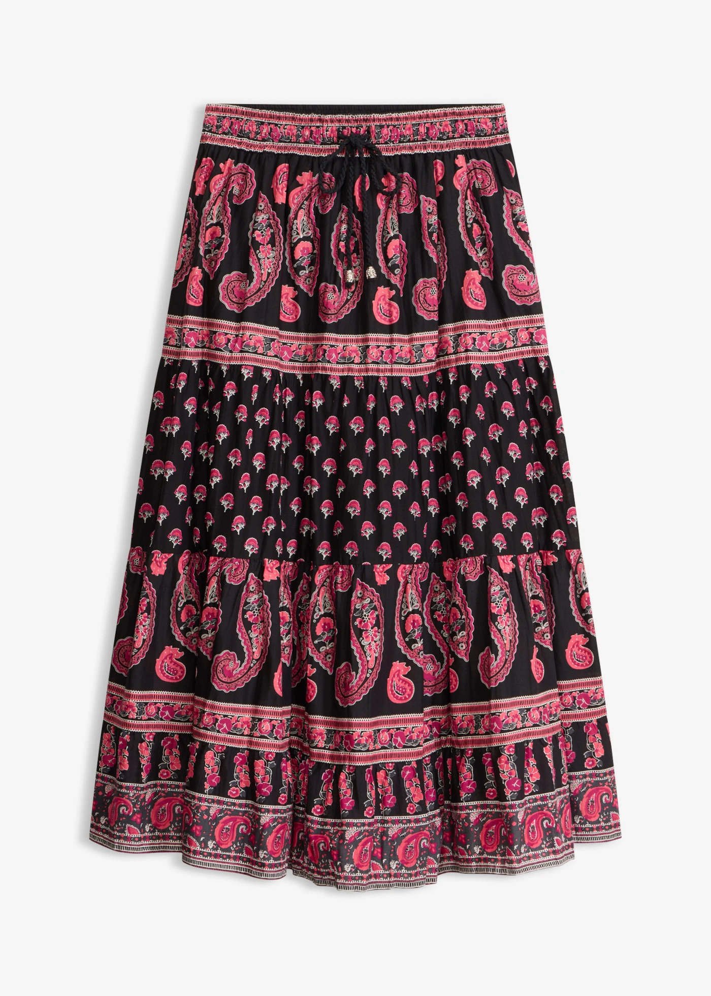 Fustă maxi din bumbac 100% • negru cu imprimeu • magazin bonprix