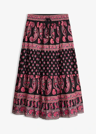 Maxi szoknya tiszta pamutból • fekete + mintás • bonprix áruház