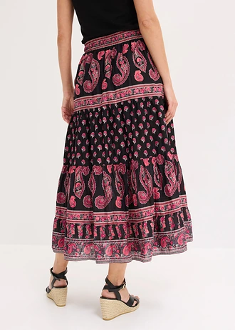 Jupe longue 100% coton, Couleur: noir imprimé