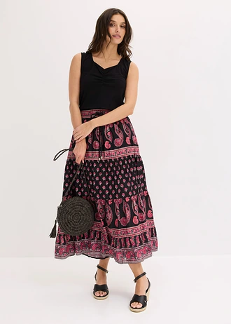 Maxirok van katoen, Kleur: zwart gedessineerd