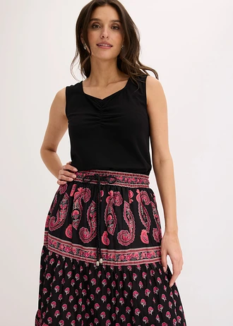 Fustă maxi din bumbac 100% • negru cu imprimeu • magazin bonprix