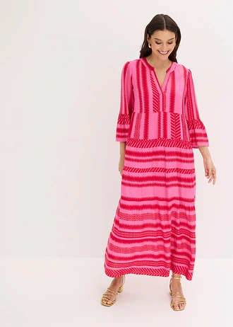 Maxi jurk van soepele viscose, Kleur: rood/pink met print