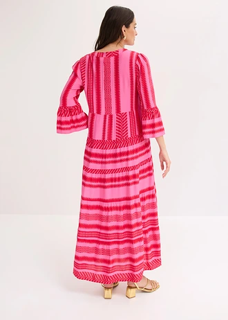 Robe longue en viscose fluide, Couleur: rouge-rose vif imprimé