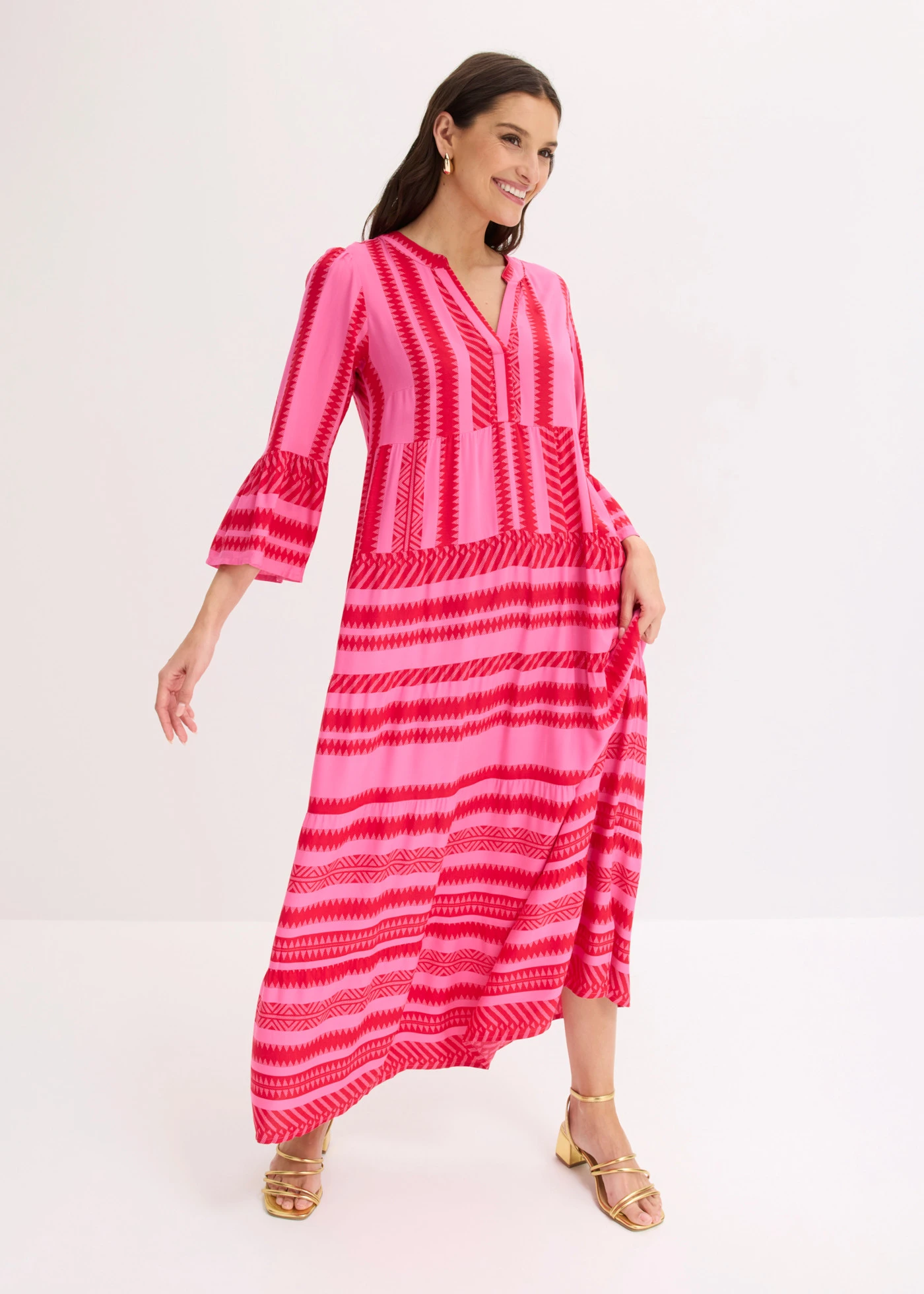 Maxi jurk van soepele viscose • rood/pink met print • bonprix online shop