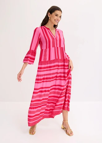 Maxi jurk van soepele viscose, Kleur: rood/pink met print
